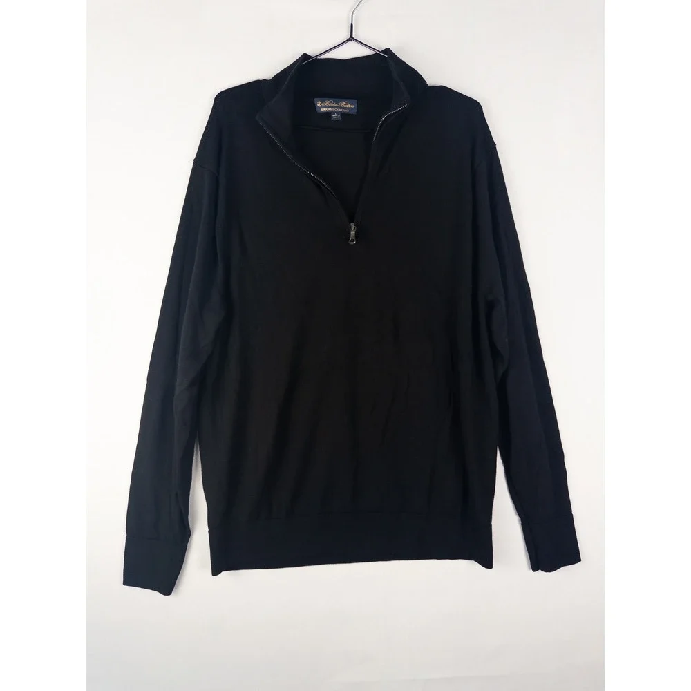 Brooks Brothers Brookstech Merino Wool Quarter Zip Sweater Mens L Black Quiet Lu